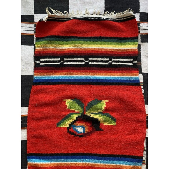 Vintage Handwoven Serape Kilim Rug Runner Wall Hanging. Rose. Wool Blend. Boho. - Picture 6 of 12